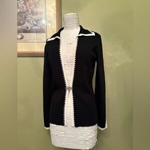Vertigo Paris Black Beaded Cardigan Jacket Sweater Broach closure